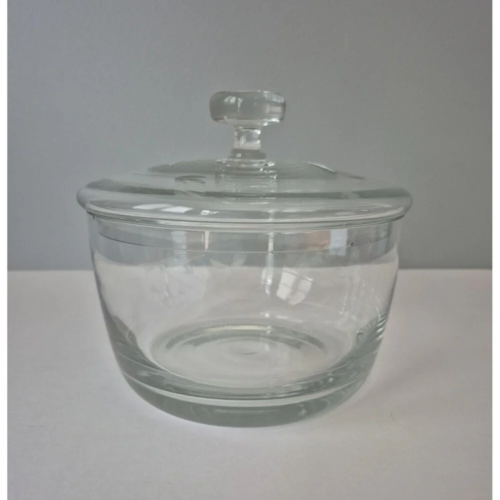 VTG Princess House Heritage Crystal Etched Floral Covered Dishes Bowls Set of 2